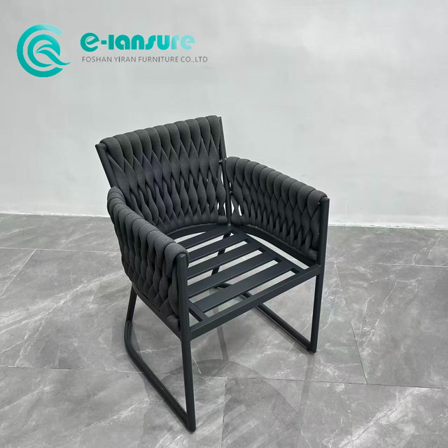 Simplex Style Outdoor Dining Furniture Aluminium Frame with Black Rope texta Dining Cathedra For Hotel Garden Courtyard