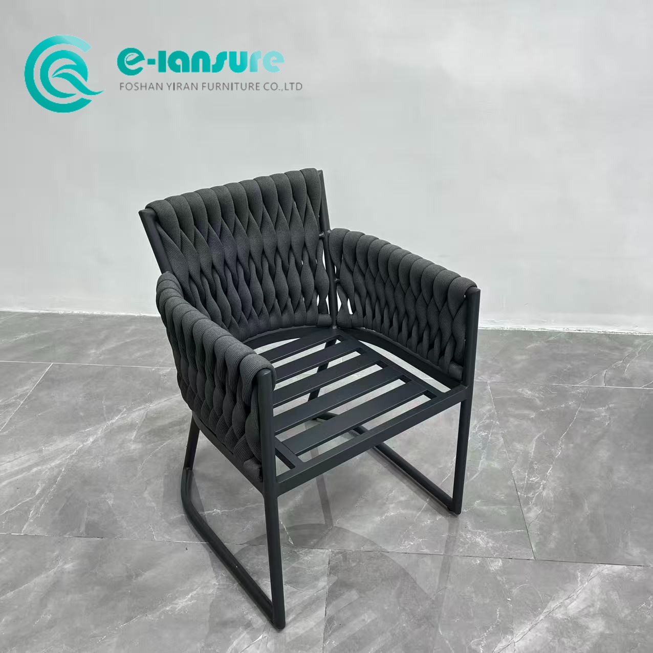 Simple Style Outdoor Dining Furniture Aluminum Frame na may Black Rope Woven Dining Chair Para sa Hotel Garden Courtyard