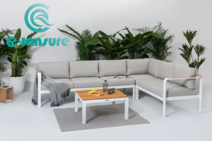 Mobilier elegant de canapea de exterior din aluminiu durabil Set de canapea de colț Canapea de grădină cu set de măsuță de cafea pentru vilă de acasă
