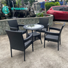 Klassieke styl tuinmeubels Kwaliteit aluminiumraam eetkamerstoel en tafel swart rottang 4+1 eetkamerstel vir buite patio restaurant
