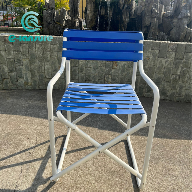 रिसॉर्ट बीच के लिए वेबबिंग गार्डन डायरेक्टर चेयर के साथ आधुनिक थोक आउटडोर फर्नीचर पाउडर लेपित एल्यूमिनियम फ्रेम फोल्डिंग चेयर