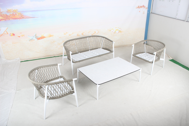 Zestaw aluminiowych sof ogrodowych 1+1+2 ze stolikiem kawowym HPL