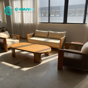 Mobilier de exterior din lemn de tec Set canapea și măsuță de cafea din lemn de grădină Mobilier de canapea din fr&acirc;nghie țesute pentru terasă pentru casă, vilă, curte