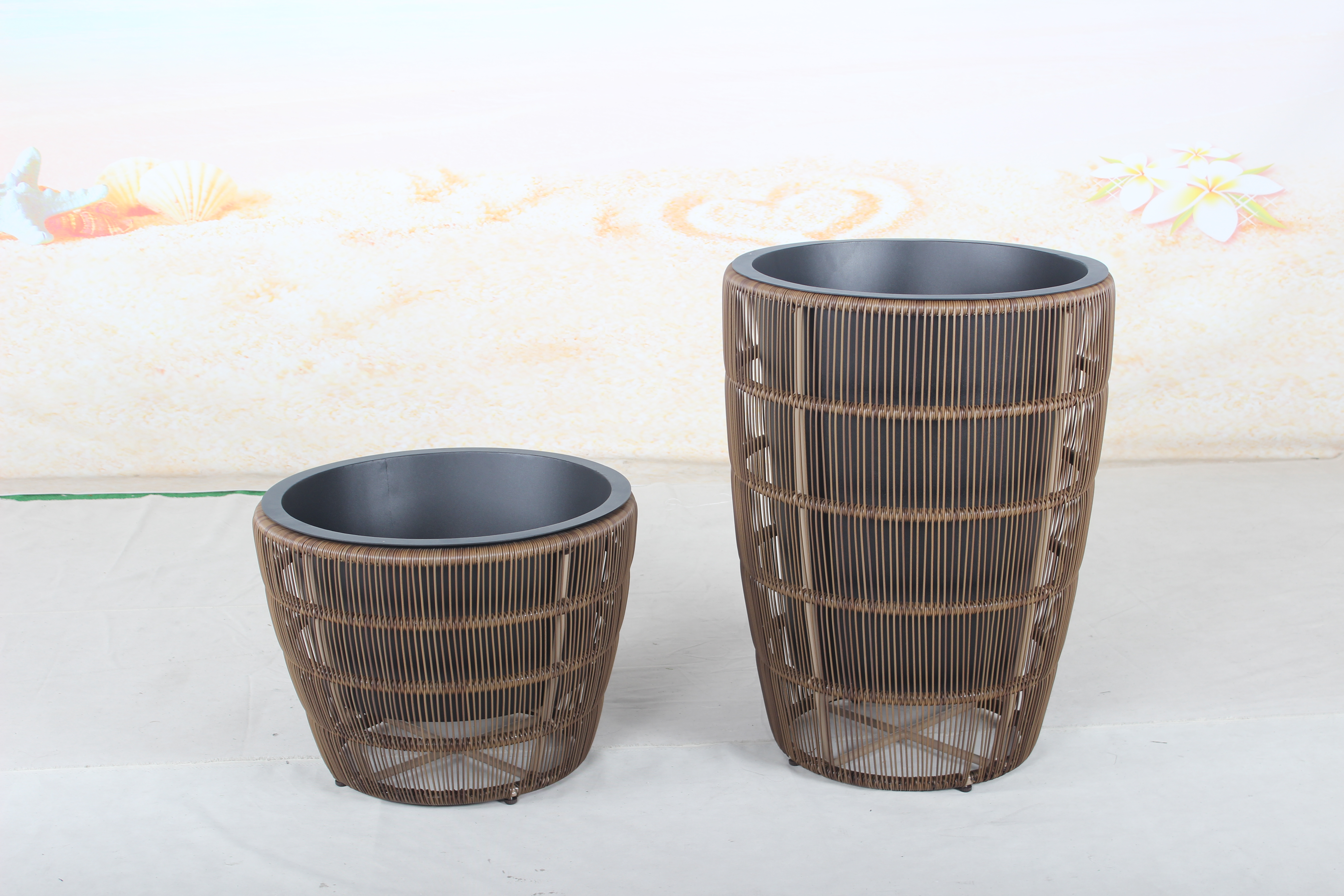 חום PE עגול RATTAN סיר פרחים ארוג עם מיכל פנימי