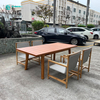 Retro Style የውጪ መመገቢያ አዘጋጅ Teak እንጨት በሽመና ገመድ የመመገቢያ ወንበር አራት ማዕዘን ጠረጴዛ ጋር