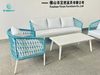 हल्का लक्जरी आउटडोर एल्यूमिनियम फ्रेम नीला बुना रस्सी सोफा और कॉफी टेबल सेट