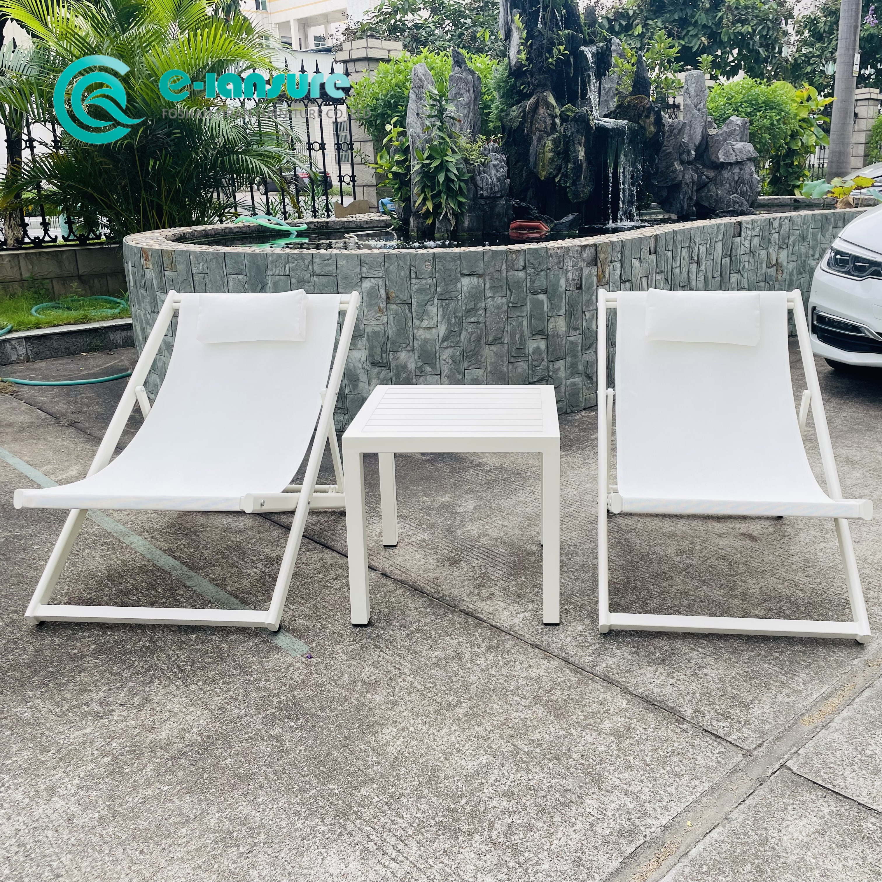 Simple Style Outdoor Garden Furniture Quality Aluminum Frame Folding Chair na May Coffee Table Set Patio Leisure Chair Set para sa Home Hotel