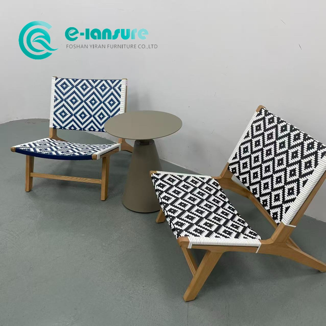Minimalist Outdoor Furniture Wood Frame Rattan Chair Hardin Leisure Sofa Chair na May Coffee Table Set para sa Villa Courtyard Restaurant