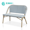 Simple Nordic Outdoor Furniture Aluminium Frame Banco Chair Stylish Blue And White PE Rattan Long Sofa Chair for Villa Garden Patio