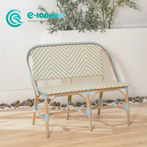 Nordic Style Outdoor Bistro Furniture Aluminum Frame Hardin Long Sofa Chair Elegant Woven Rattan Bench Chair para sa Home Hotel Coffee Shop