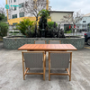 Retro Style የውጪ መመገቢያ አዘጋጅ Teak እንጨት በሽመና ገመድ የመመገቢያ ወንበር አራት ማዕዘን ጠረጴዛ ጋር