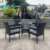 Klassieke styl tuinmeubels Kwaliteit aluminiumraam eetkamerstoel en tafel swart rottang 4+1 eetkamerstel vir buite patio restaurant