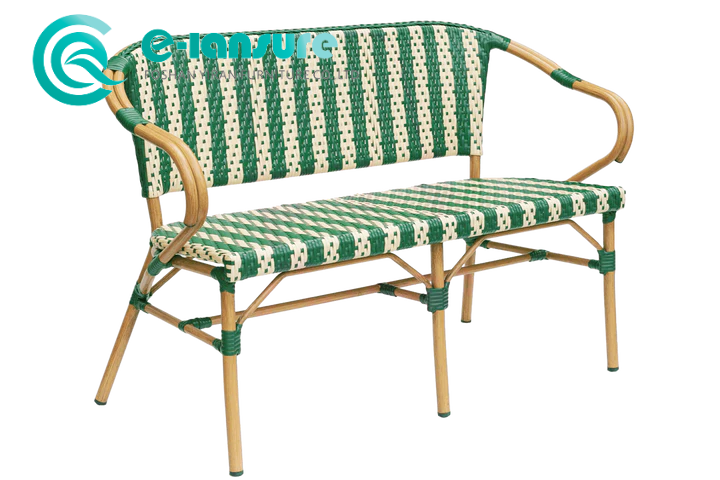 Cadeira cl&aacute;ssica de banco com estrutura de alum&iacute;nio para m&oacute;veis de exterior, p&aacute;tio, tecido de vime, sof&aacute; de lazer com apoio de bra&ccedil;o para casa, hotel, restaurante, bistr&ocirc;