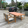 Retro Style የውጪ መመገቢያ አዘጋጅ Teak እንጨት በሽመና ገመድ የመመገቢያ ወንበር አራት ማዕዘን ጠረጴዛ ጋር