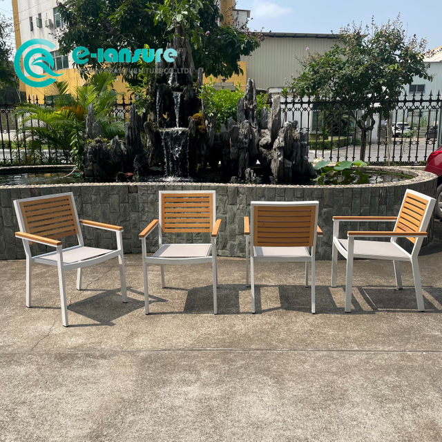 Адкрытая мэбля для рэстарана Алюмініевы каркас з драўляным падлакотнікам і спінкай Абедзенны крэсла Садовы крэсла 