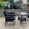 Klassieke styl tuinmeubels Kwaliteit aluminiumraam eetkamerstoel en tafel swart rottang 4+1 eetkamerstel vir buite patio restaurant