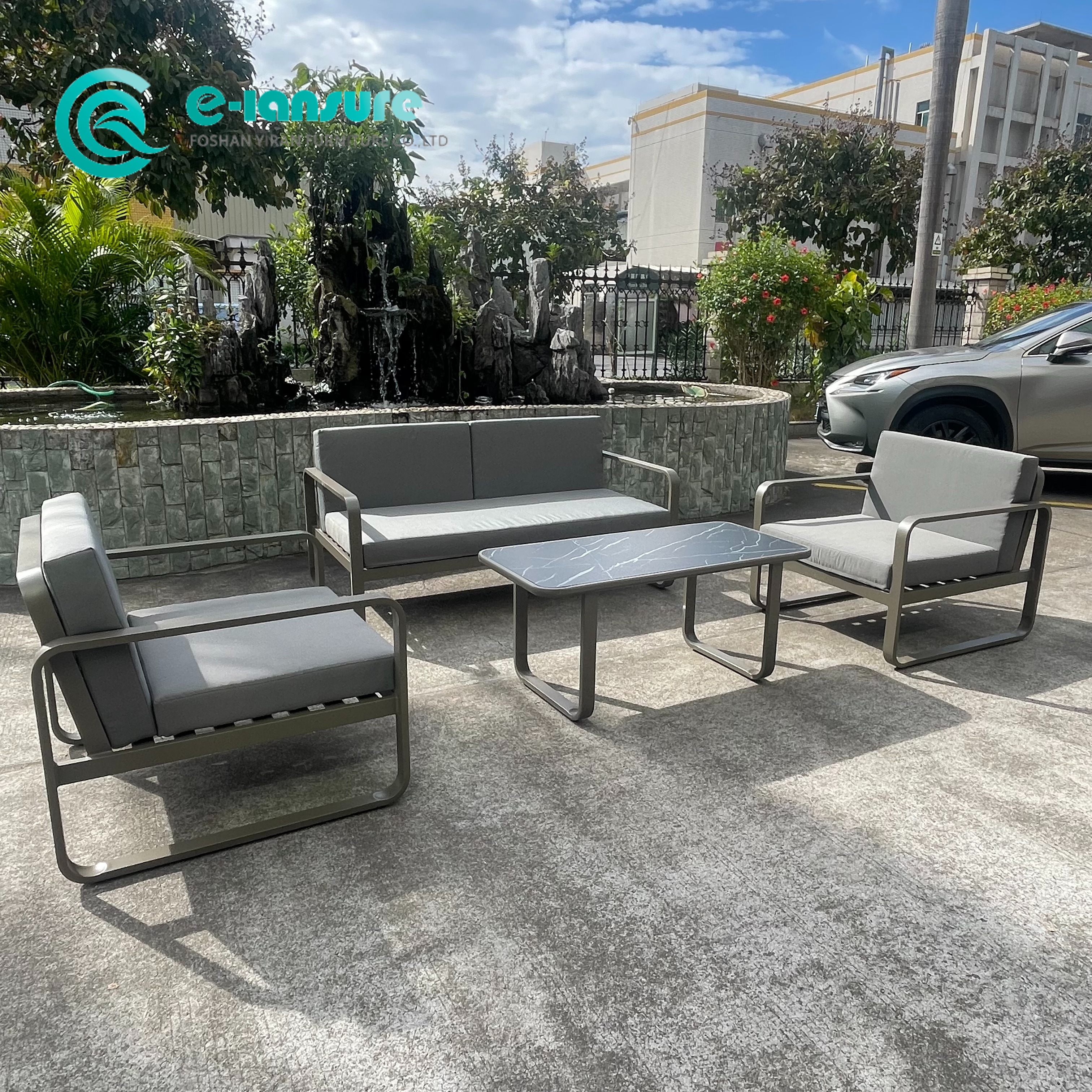 Minimalsit Garden Furniture Quality Aluminum Frame Sofa Set All Weather Patio Sofa Chair na May Coffee Table Set para sa Villa Home Courtuard
