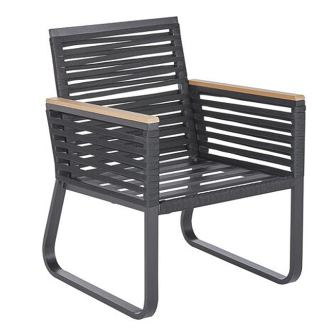 Kursi tali hitam mewah dengan sandaran tangan kayu jati