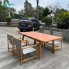 Retro Style የውጪ መመገቢያ አዘጋጅ Teak እንጨት በሽመና ገመድ የመመገቢያ ወንበር አራት ማዕዘን ጠረጴዛ ጋር