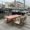 Retro Style የውጪ መመገቢያ አዘጋጅ Teak እንጨት በሽመና ገመድ የመመገቢያ ወንበር አራት ማዕዘን ጠረጴዛ ጋር