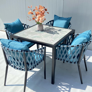 ชุดโต๊ะอาหารเก้าอี้ทานอาหารพร้อมโต๊ะ รุ่น Blue Rope Series เคลือบสีฝุ่นสุดหรู 
