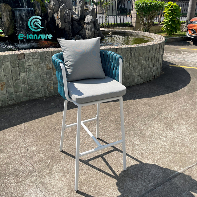 Furnitur Teras Minimalis Kursi Bar Tali Rangka Aluminium Dengan Kain Tahan Air