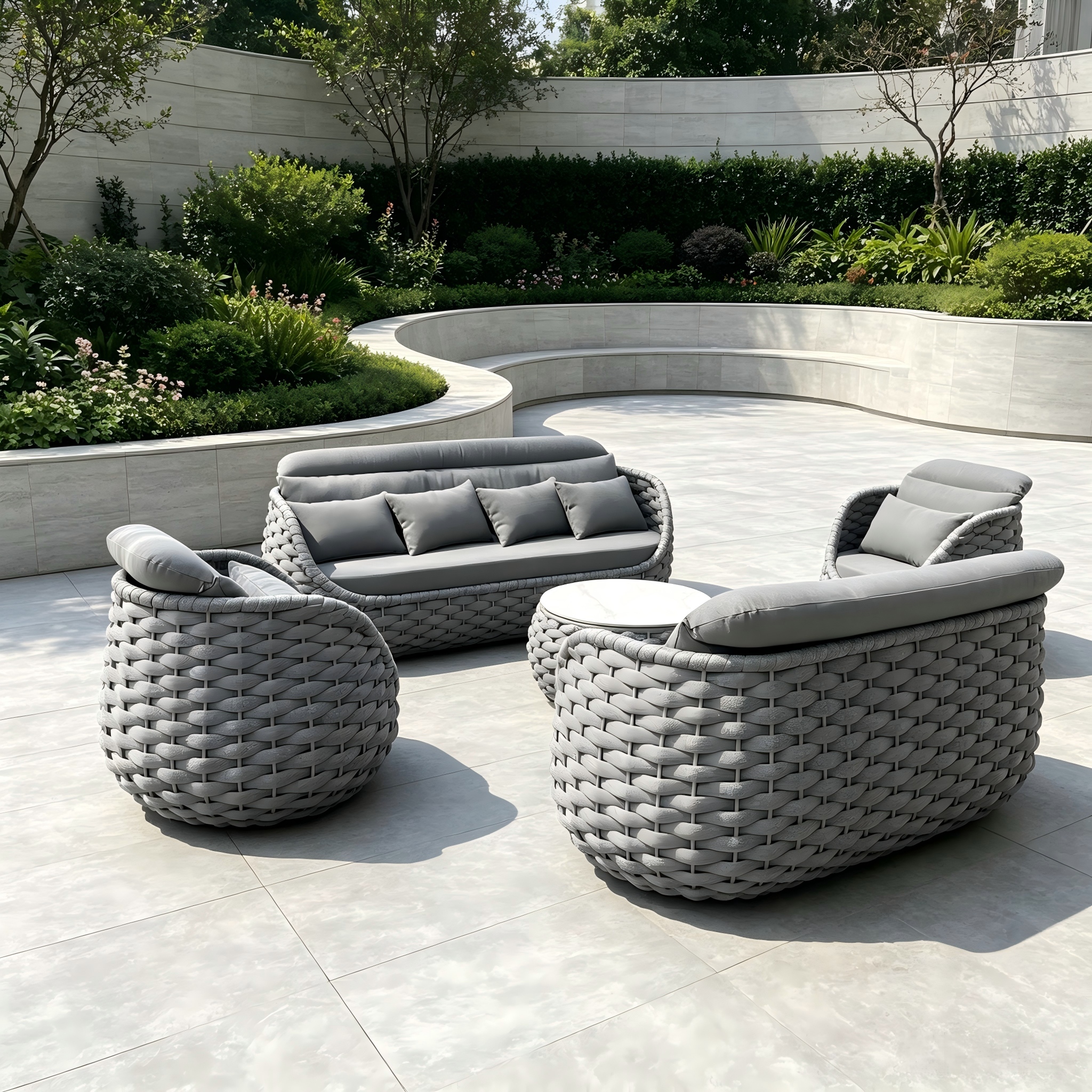 Modern Durable Outdoor Sofa Set Foshan Factory Waterproof Aluminum Frame Woven Rope Sofa Chair na may Coffee Table para sa Villa Garden 