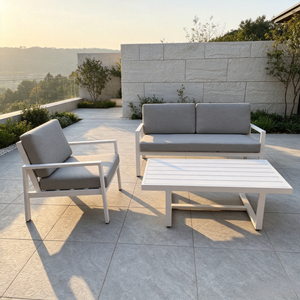 Outdoor-Sofa-M&ouml;bel im nordischen Stil, Aluminiumrahmen, Sofa-Stuhl mit Couchtisch-Set, Allwetter-Garten-Sofa-Set f&uuml;r Zuhause, Villa, Innenhof