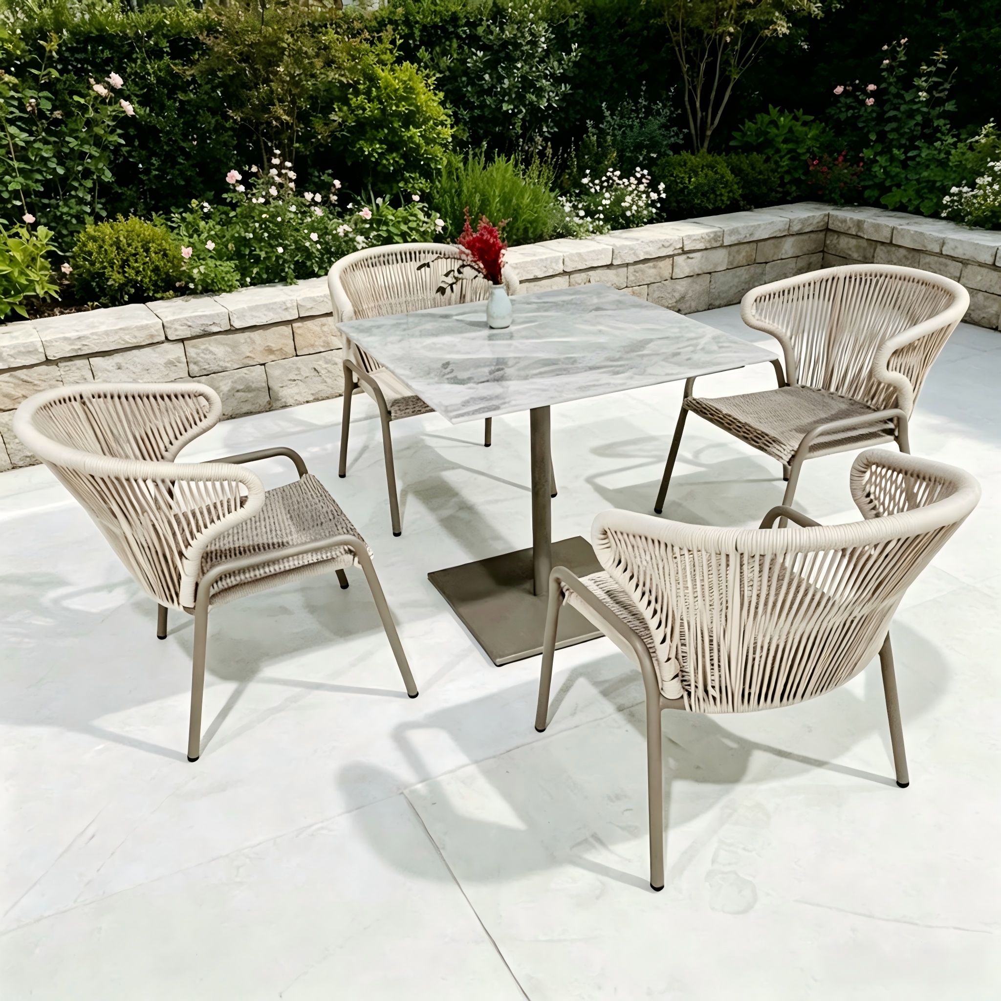 Nueva colecci&oacute;n de muebles de dise&ntilde;o, juego de mesa y silla de jard&iacute;n al aire libre, juego de sillas de comedor de cuerda tejida para restaurante en casa