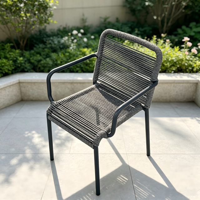 Elegante nuova sedia da giardino nera con braccioli impilabile