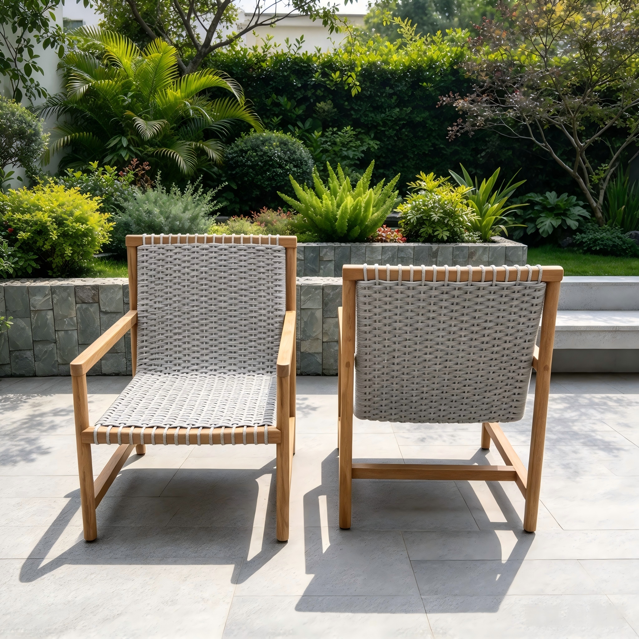 Cadeira de jantar de jardim com estrutura de madeira de teca Espregui&ccedil;adeira de jardim com corda tecida