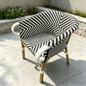 Perabot Taman Luar Kerusi Sofa Bingkai Aluminium Kerusi Sofa Rotan Tali Anyaman Hitam Dan Putih
