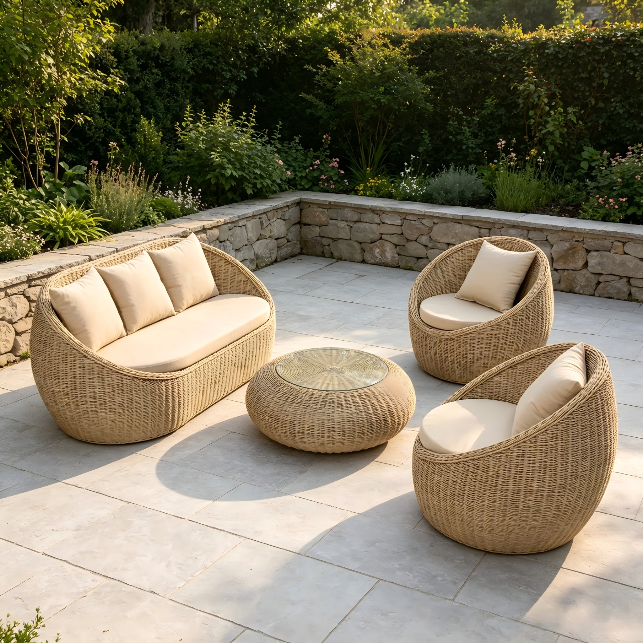 Minimalistisk Udem&oslash;bler Aluminiumsstel Fritid Rattan Sofa og Sofabord S&aelig;t til hjemmehave