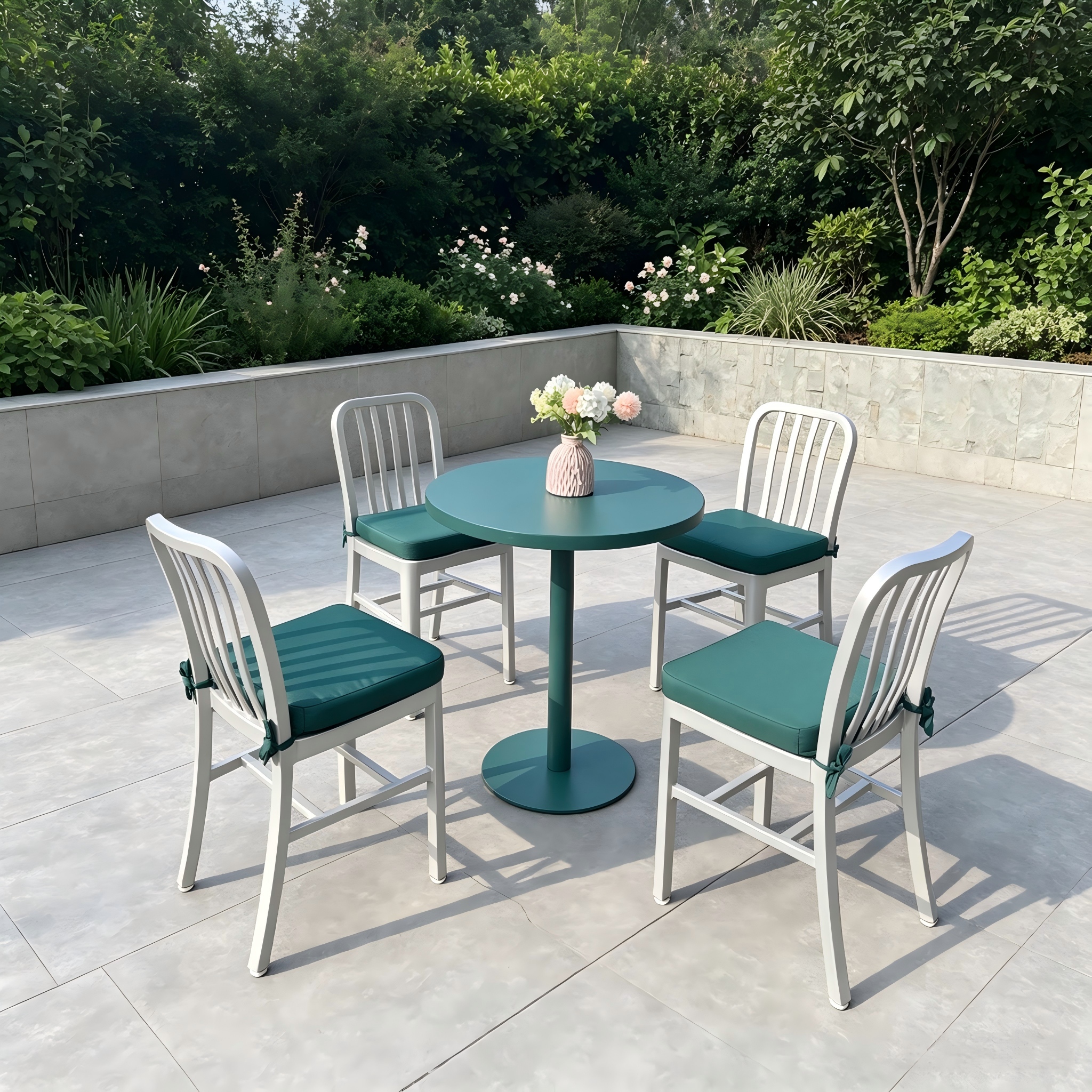 Minimalist Nordic Outdoor Furniture Lahat ng Aluminum Frame Dining Set Metal Dining Chair na may Round Dining Table para sa Hardin Courtyard
