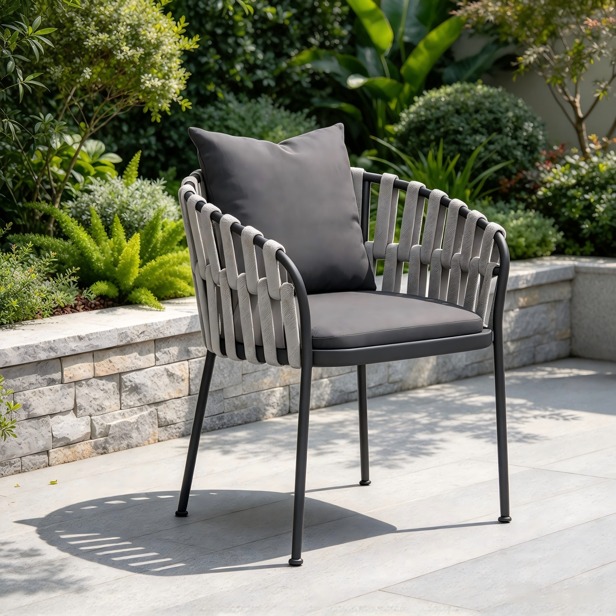 Tutus High Quality Aluminium Frame Dining Chair Contexta Rope Single Cathedra Cum Waterproof Cushion for Villa Courtyard