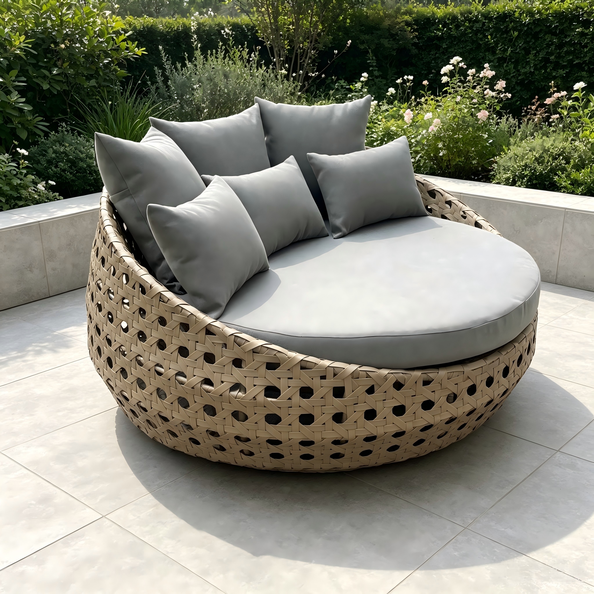 Estilo retro mobili&aacute;rio ao ar livre qualidade quadro de alum&iacute;nio pe rattan redondo sof&aacute; com almofada &agrave; prova dwaterproof &aacute;gua para casa jardim p&aacute;tio