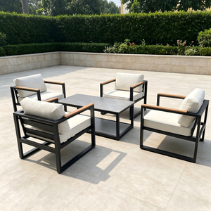 Factory Modern Sofa Furniture Quality Aluminum Frame Sofa na may Wood Armrest Patio Sofa Set para sa Home Garden Courtyard