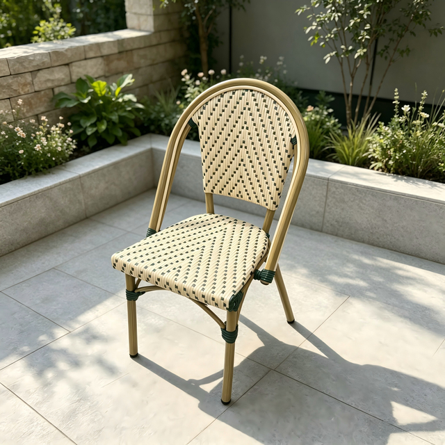 Udend&oslash;rs Rattan M&oslash;bler Kvalitet Aluminiumsramme Spisestuestol Elegant V&aelig;vet Rattan Bistro Stol Have Patio Enkeltstol til Hotel Restaurant