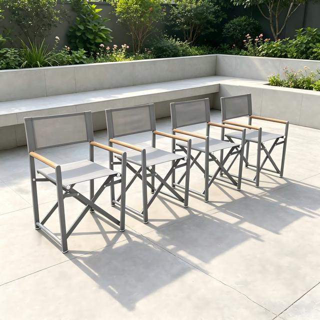 Nordic Simple Outdoor Furniture Aluminiumsramme Foldestol med Teaktr&aelig; Arml&aelig;n Patio Director Camp Chair til Villa Courtyard